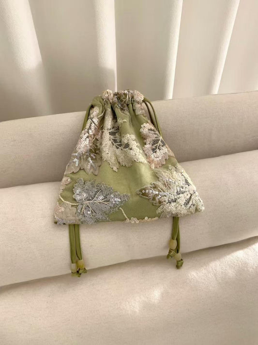 Aqua Green Beaded Lace Tote – Tie-Dye Appliqué & Sequin Embroidery Handbag – Rusty Rose Elegant Hand bag Shoulder Bag| Dusty Rose