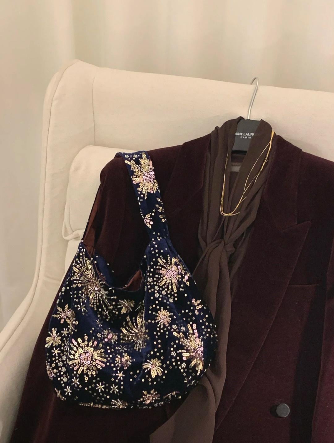 Velvet Blue Handmade Shoulder bag Banquet Bag Party Bag Wedding Bag| Dusty Rose