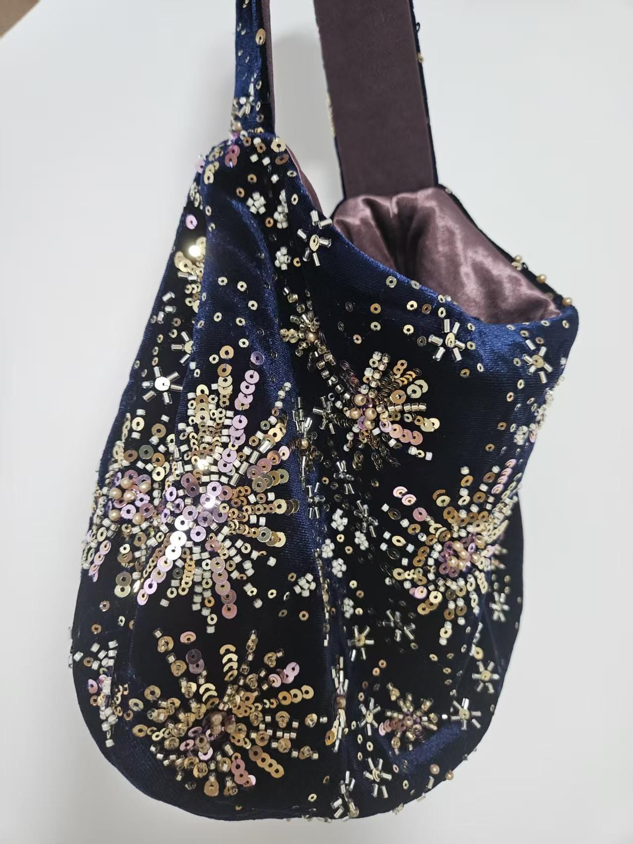 Velvet Blue Handmade Shoulder bag Banquet Bag Party Bag Wedding Bag| Dusty Rose