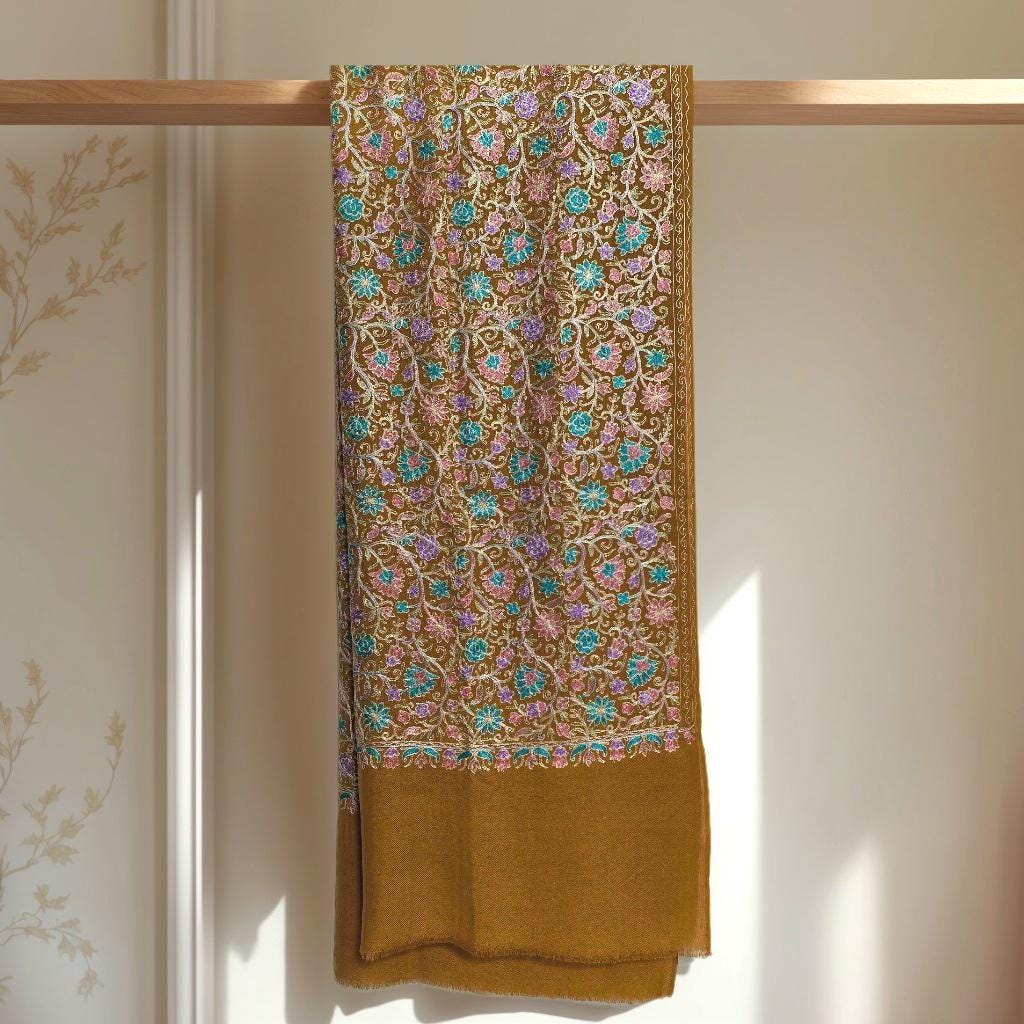 Timeless aesthetics handmade scarf 100% pure cashmere scarf with stichwork embroidery Ethical luxury sustainable gift for women
