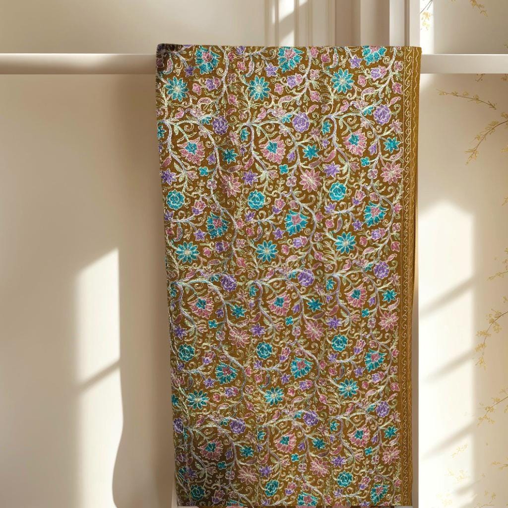 Timeless aesthetics handmade scarf 100% pure cashmere scarf with stichwork embroidery Ethical luxury sustainable gift for women