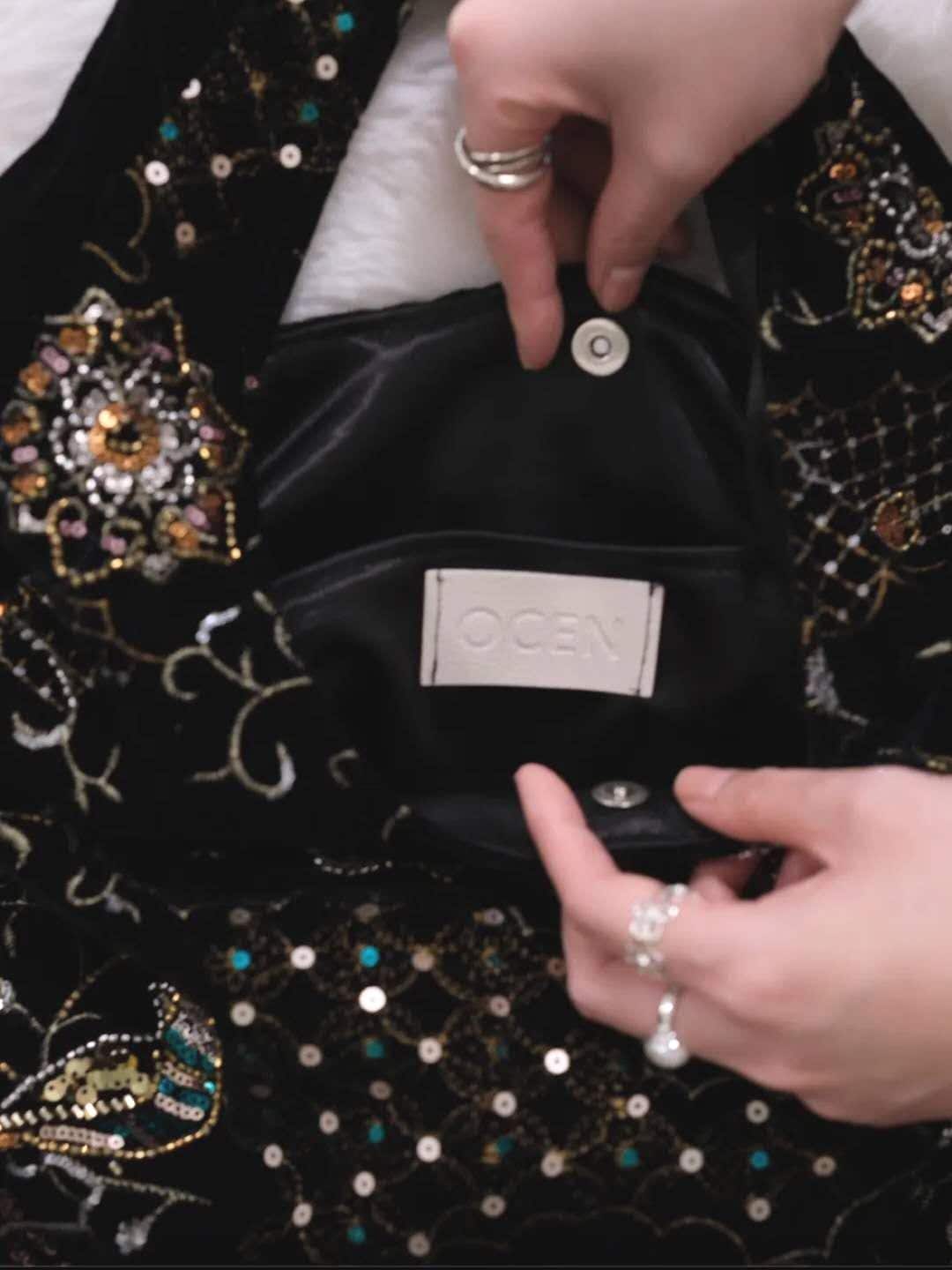【017】Velvet Embroidered Bird & Floral Beaded Hobo Bag