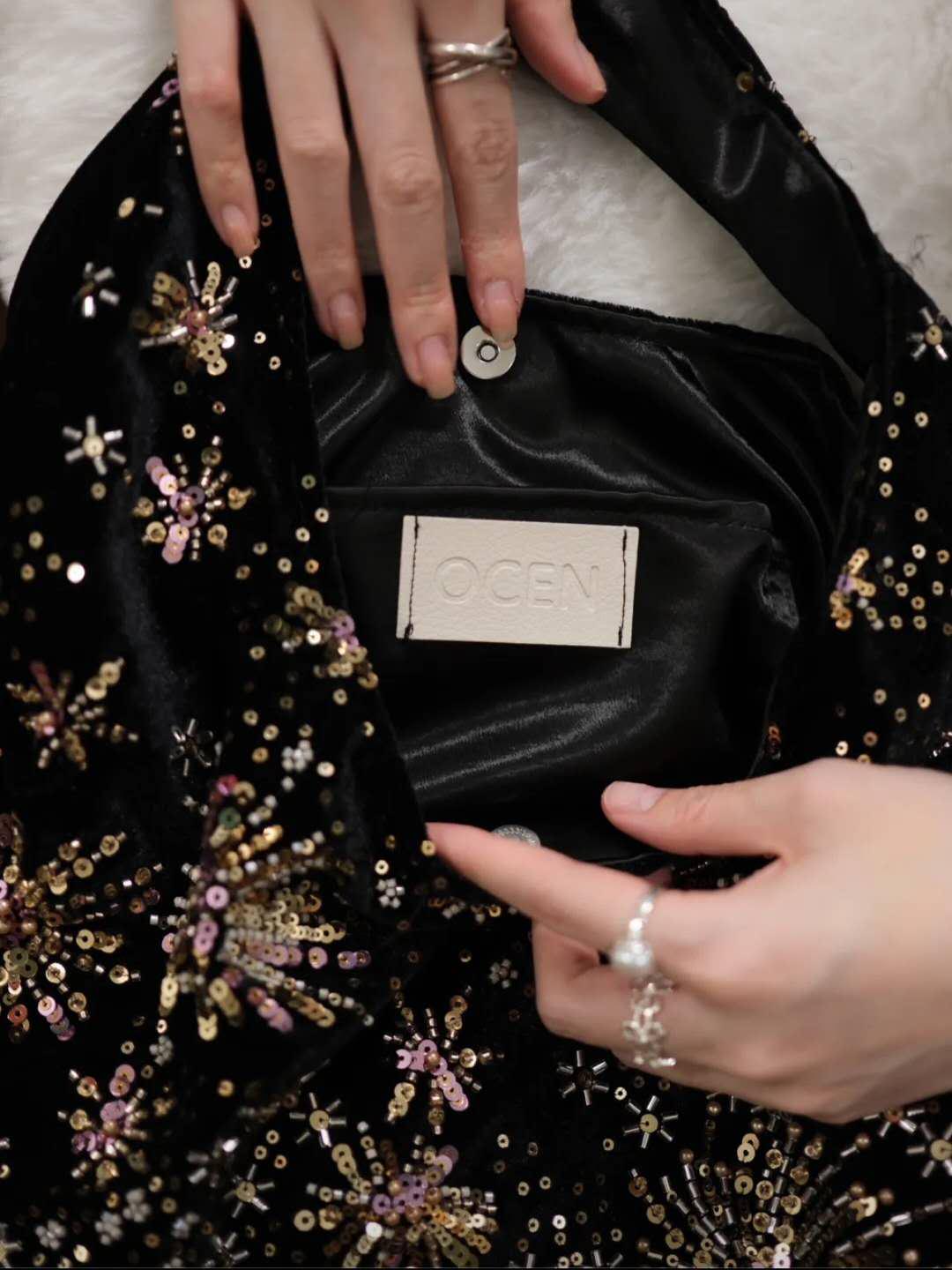 【012】Firework Velvet Beaded Hobo Bag – Shoulder Bag