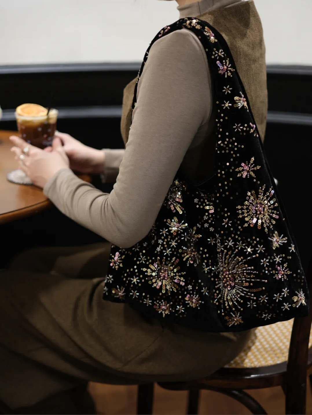 【012】Firework Velvet Beaded Hobo Bag – Shoulder Bag