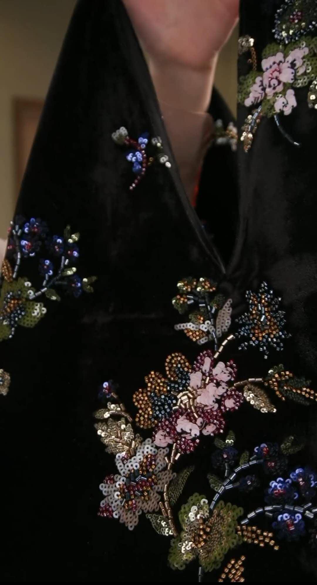 【013】Vintage Velvet Beaded Floral Shoulder Bag - Oriental Sequin Evening Bag