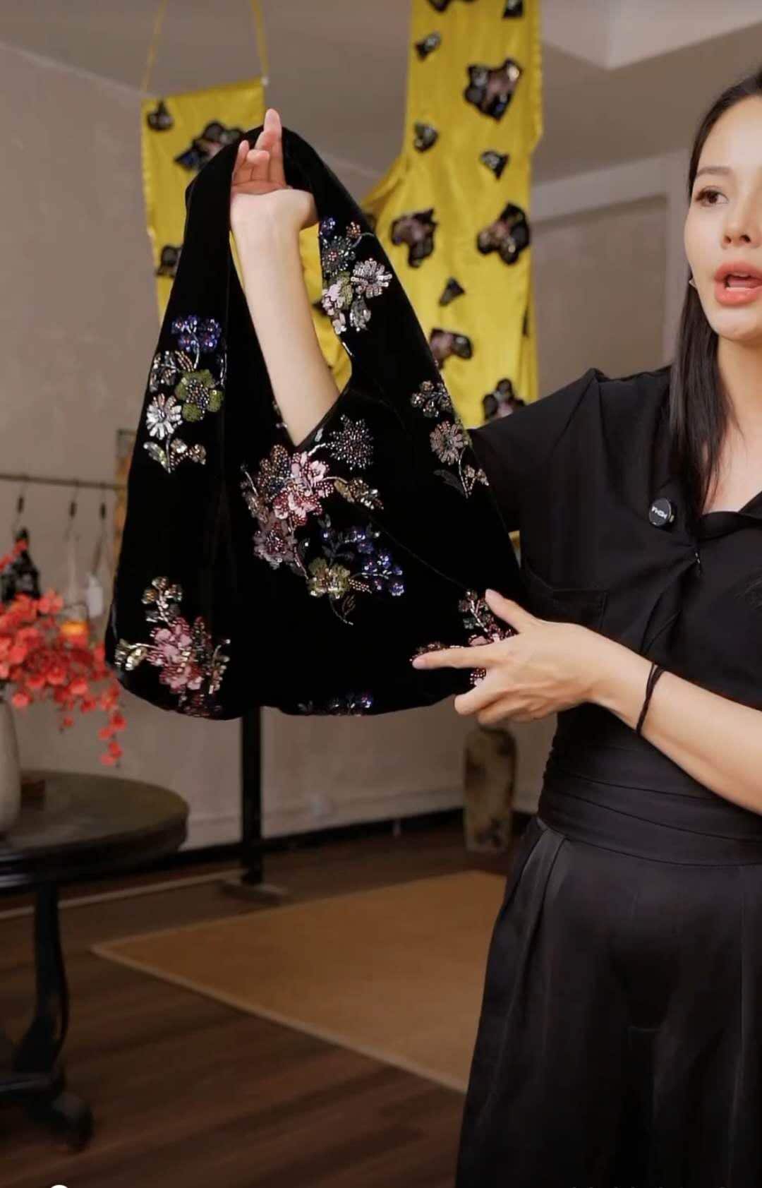 【013】Vintage Velvet Beaded Floral Shoulder Bag - Oriental Sequin Evening Bag