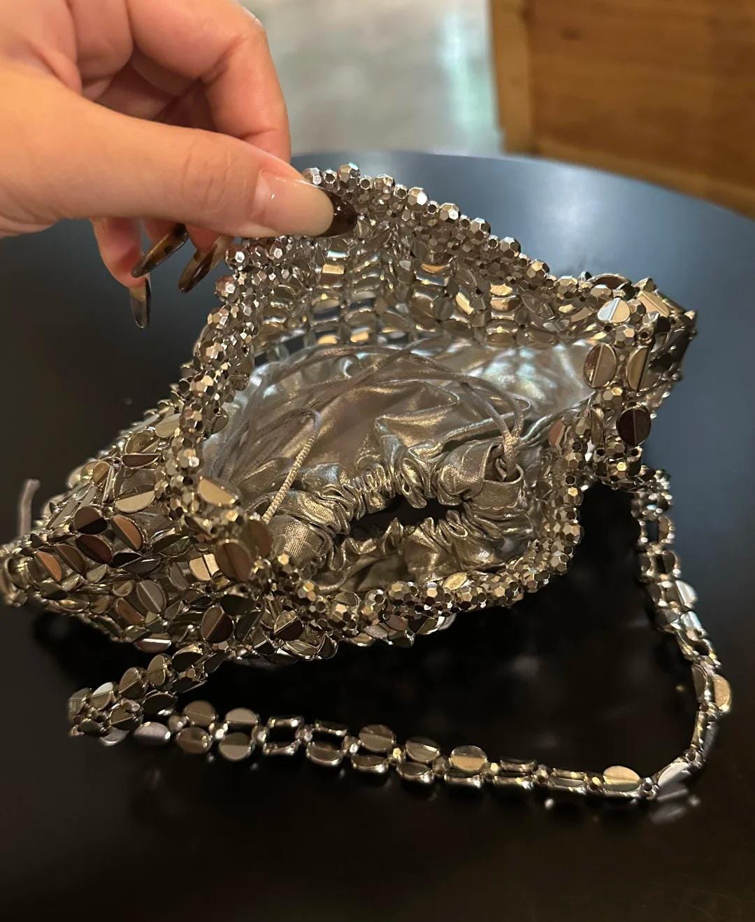 Handmade Silver Beaded Shoulder Bag – 26 × 16.5 cm Elegant Summer Purse | Dusty Rose