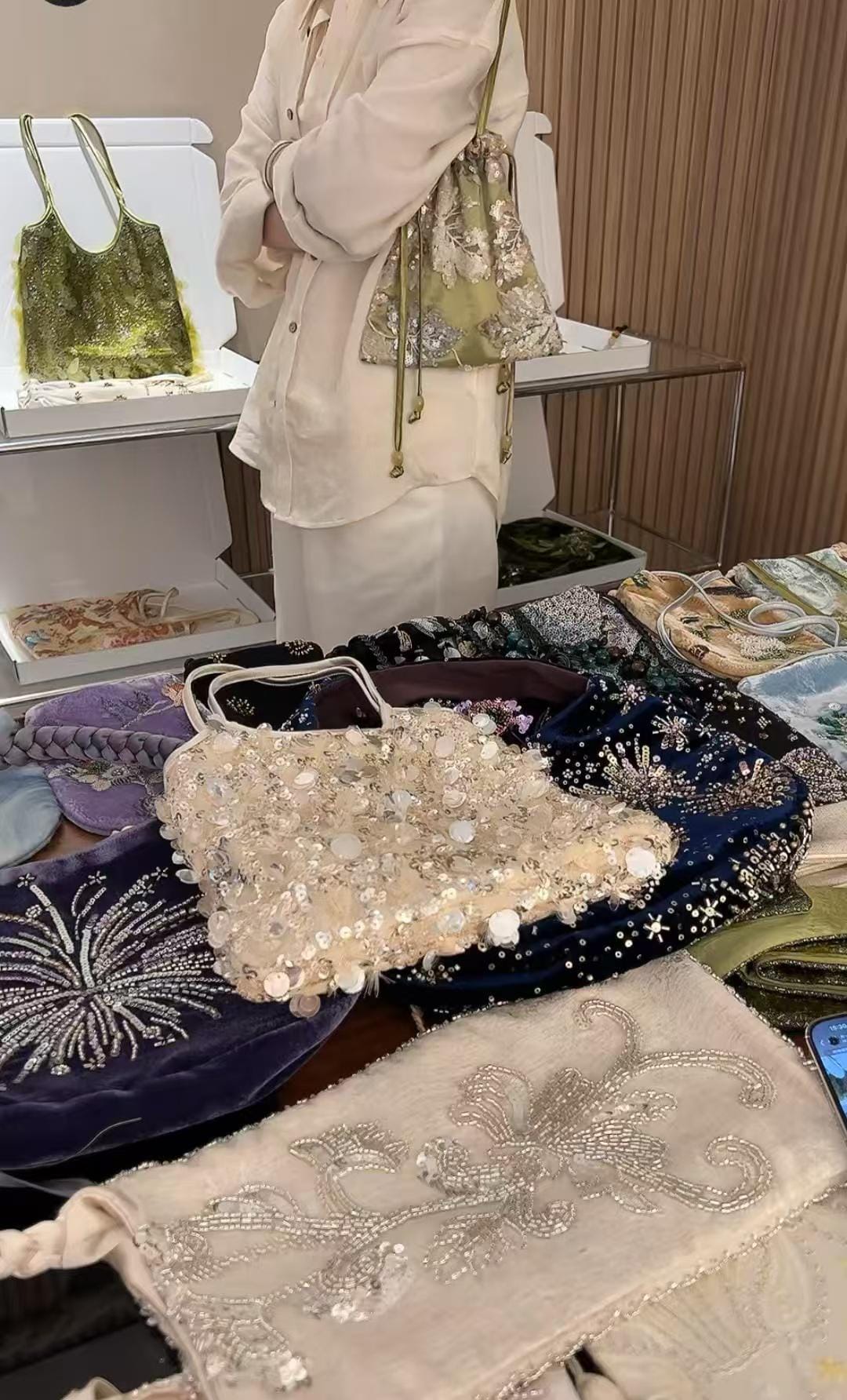 Aqua Green Beaded Lace Tote – Tie-Dye Appliqué & Sequin Embroidery Handbag – Rusty Rose Elegant Hand bag Shoulder Bag| Dusty Rose