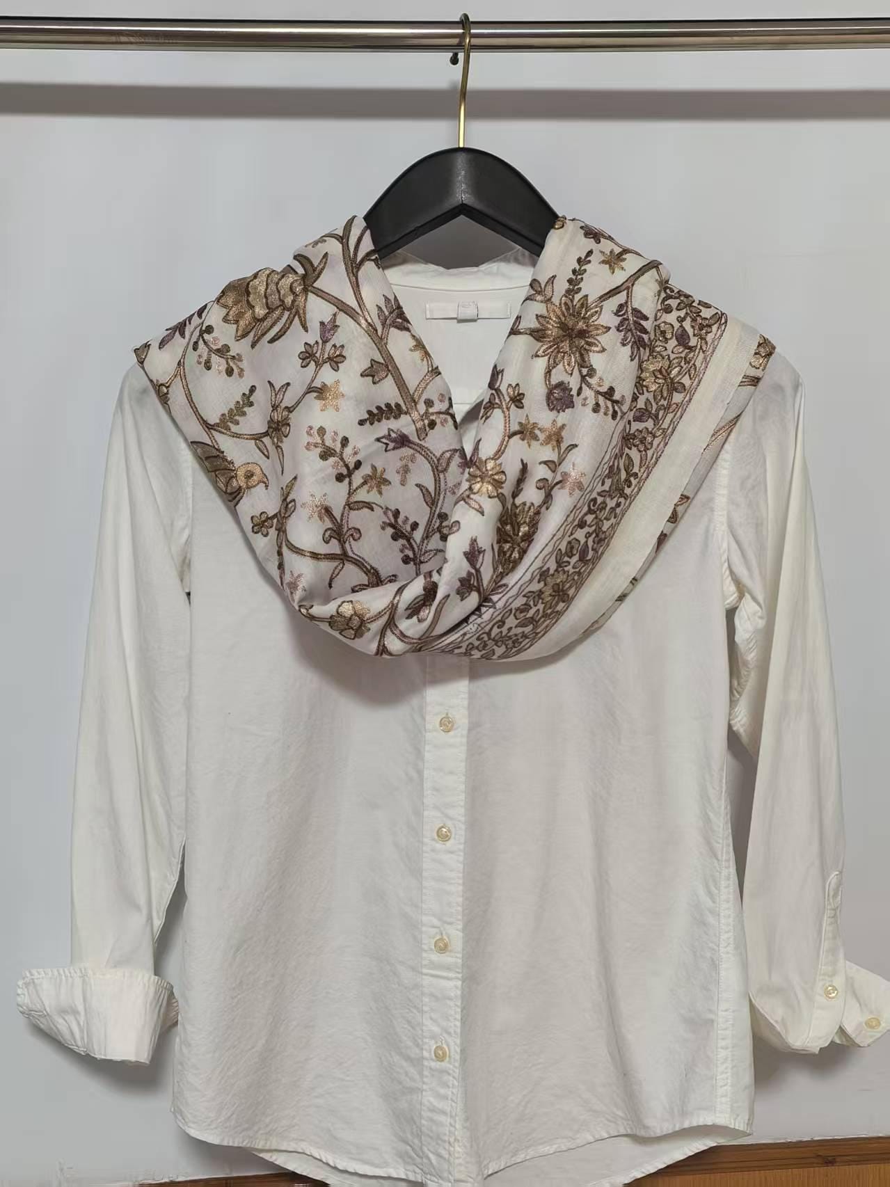 Timeless aesthetics handwoven scarf Natural pure cashmere scarf with stichwork embroidery Ethical luxury artisan gift for women