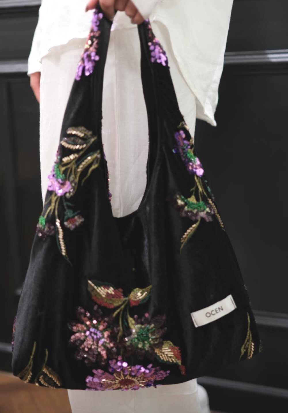 【009】Velvet Sequin Floral Hobo Bag – Oriental Inspired Shoulder Purse