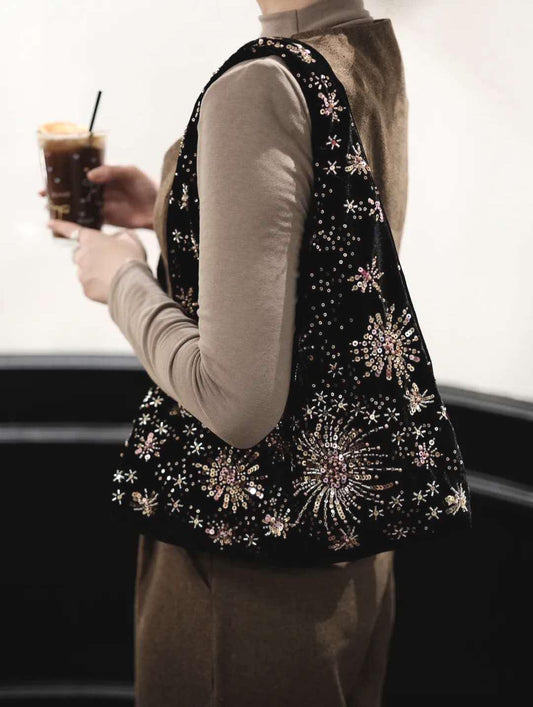 【012】Firework Velvet Beaded Hobo Bag – Shoulder Bag