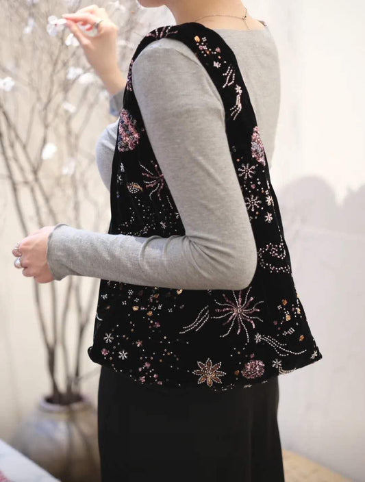 【011】Starlight Velvet Beaded Hobo Bag – Shoulder Bag