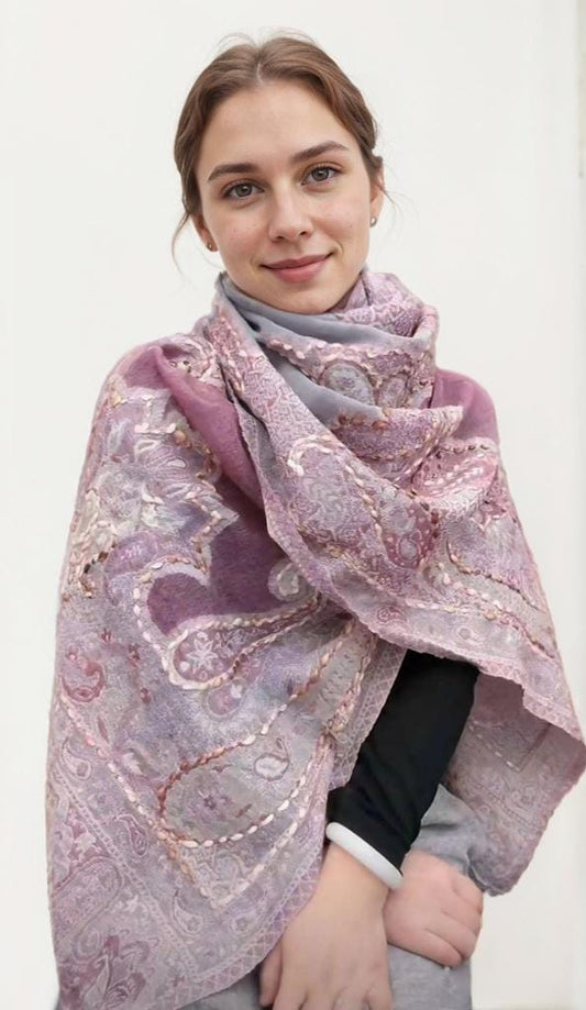 Pure boiled Merino wool scarf  100% Oriental aesthetics handmade scarf with Himalayan wool Ethical luxury sustainable gift for women