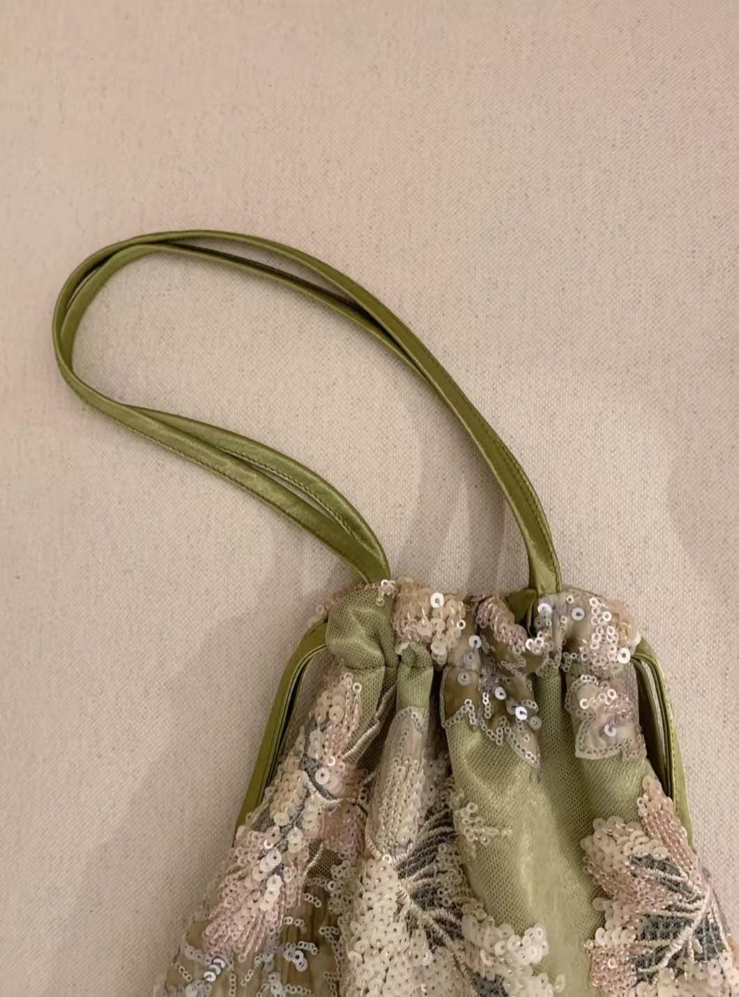 Aqua Green Beaded Lace Tote – Tie-Dye Appliqué & Sequin Embroidery Handbag – Rusty Rose Elegant Hand bag Shoulder Bag| Dusty Rose