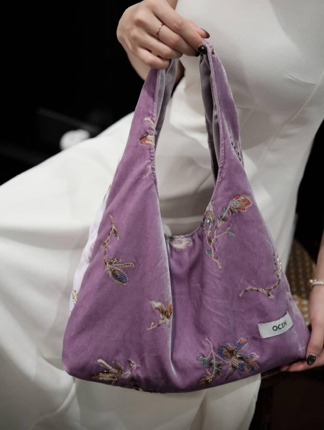 【034】Lavander purple Velvet Sequin Floral Hobo Bag – Oriental Inspired Shoulder Purse