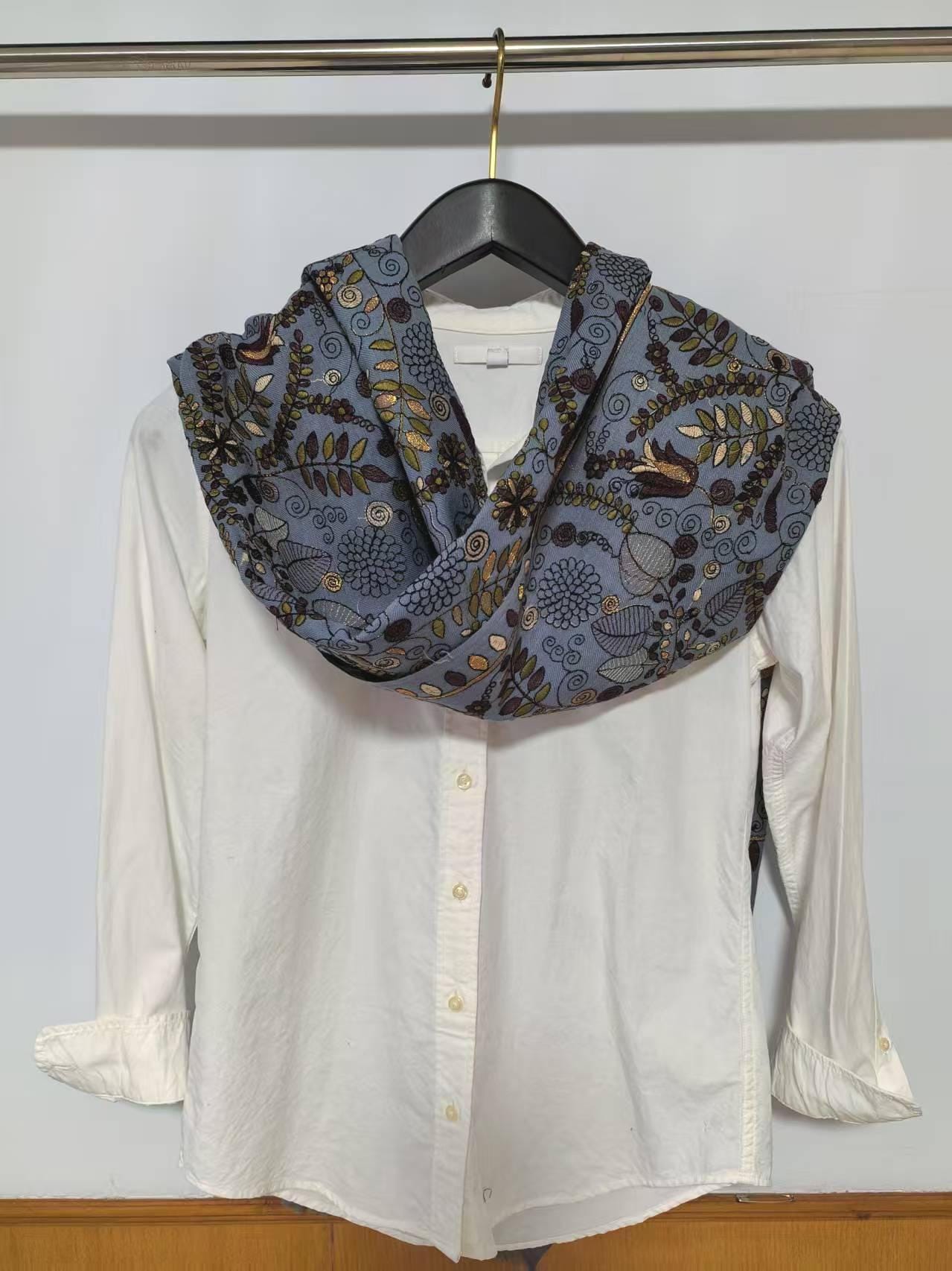 Timeless aesthetics natural pure cashmere scarf with stichwork embroidery Perfect artisan gift for birthday/wedding/graduation/anniversary