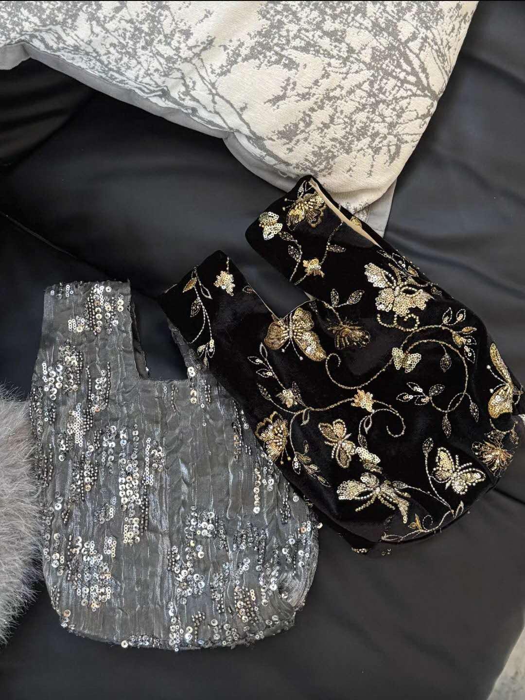 【029】Silver Sequin Beaded Evening Bag – Handmade Clutch purse Party bag