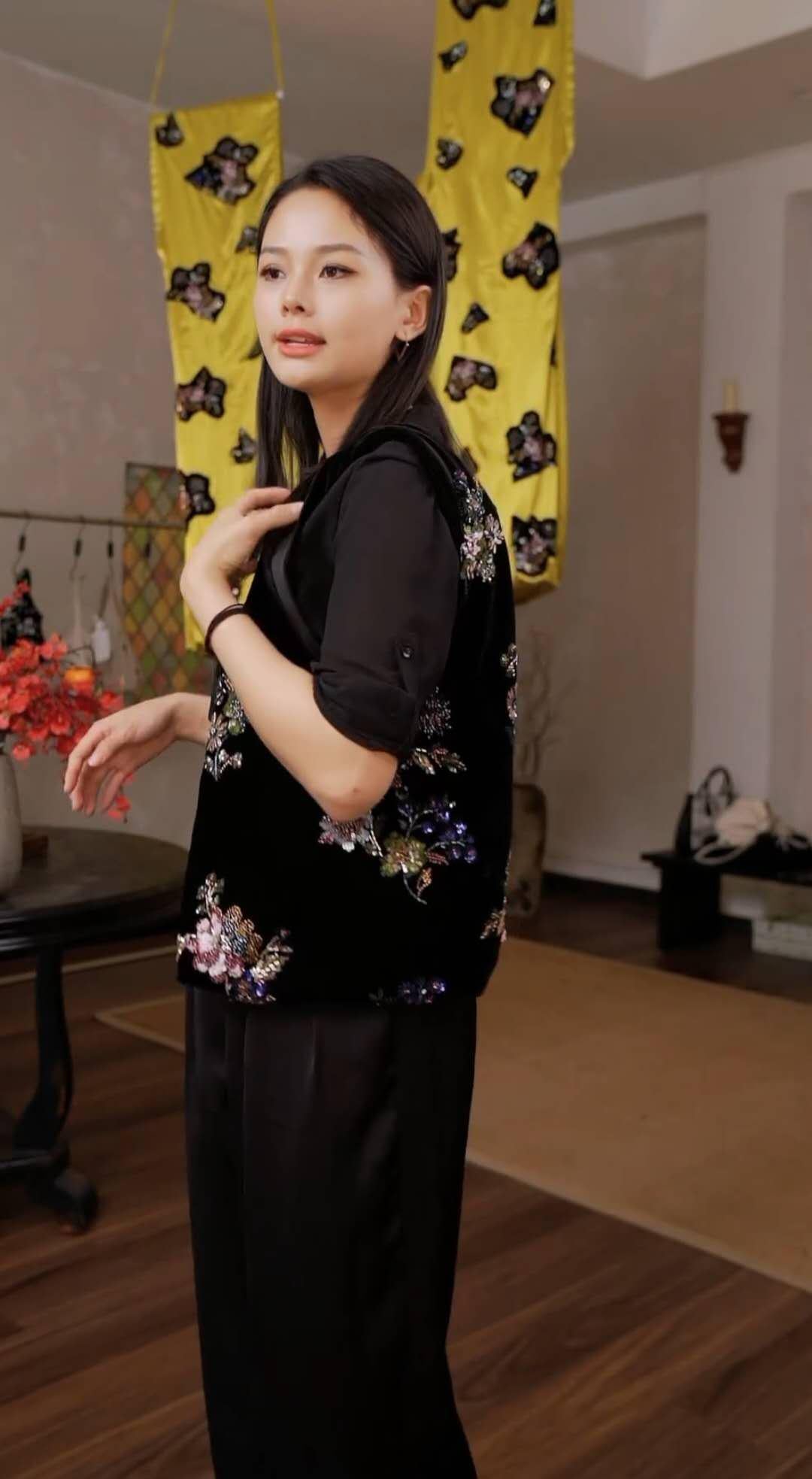 【013】Vintage Velvet Beaded Floral Shoulder Bag - Oriental Sequin Evening Bag