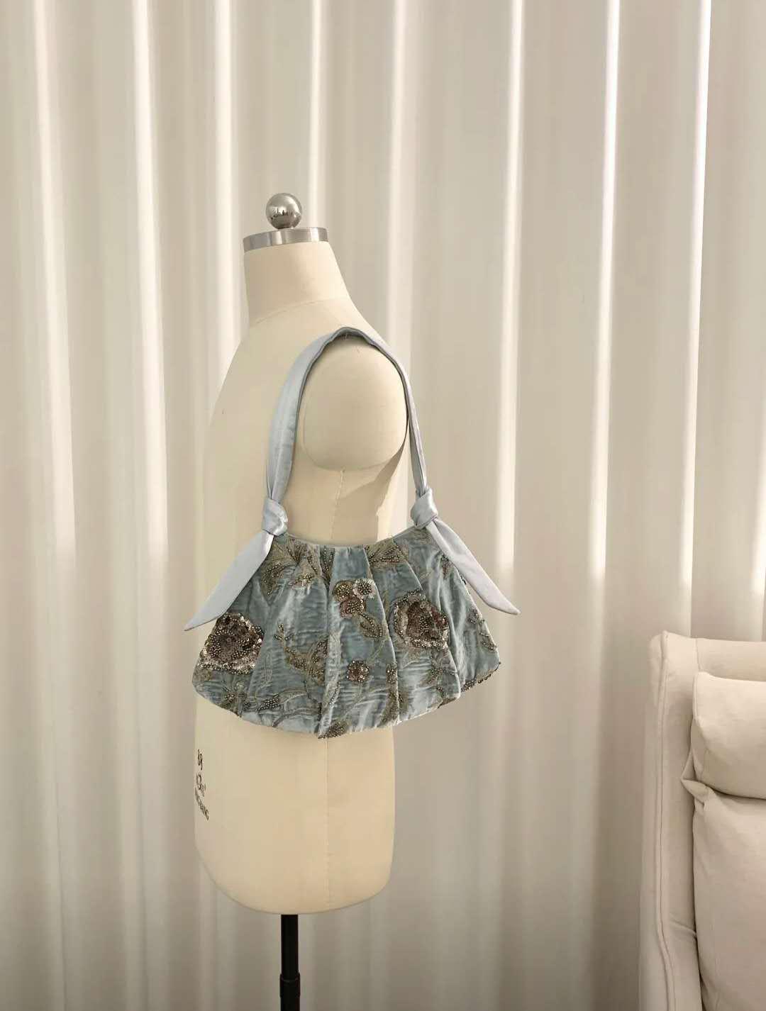 【008】Limited Edition - Embroidered & Beaded Velvet Fan-Shape Handbag