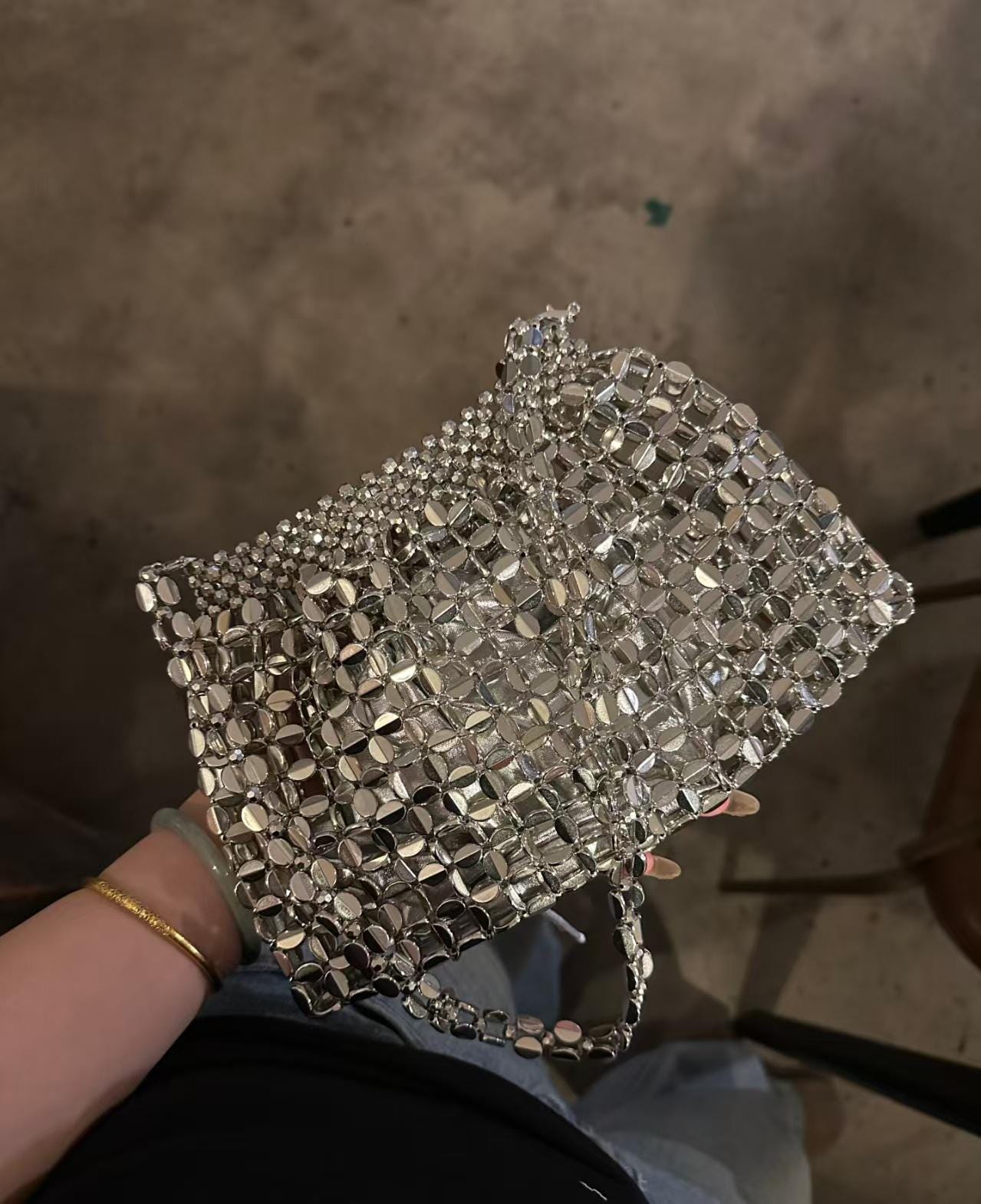 Handmade Silver Beaded Shoulder Bag – 26 × 16.5 cm Elegant Summer Purse | Dusty Rose