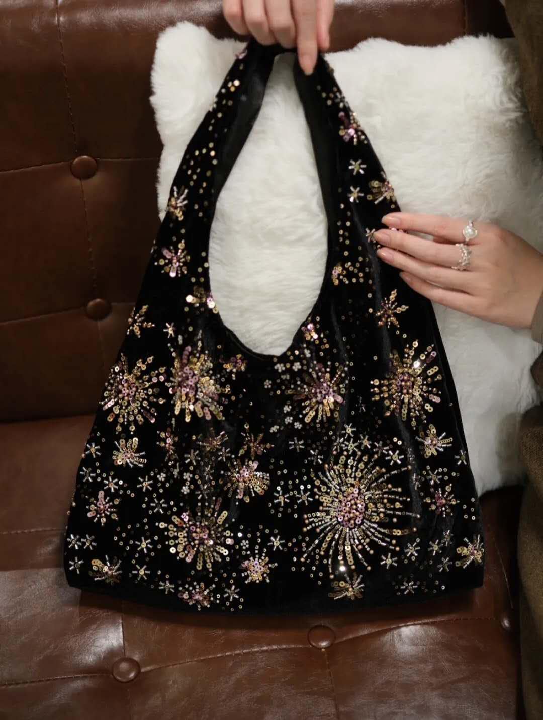 【012】Firework Velvet Beaded Hobo Bag – Shoulder Bag
