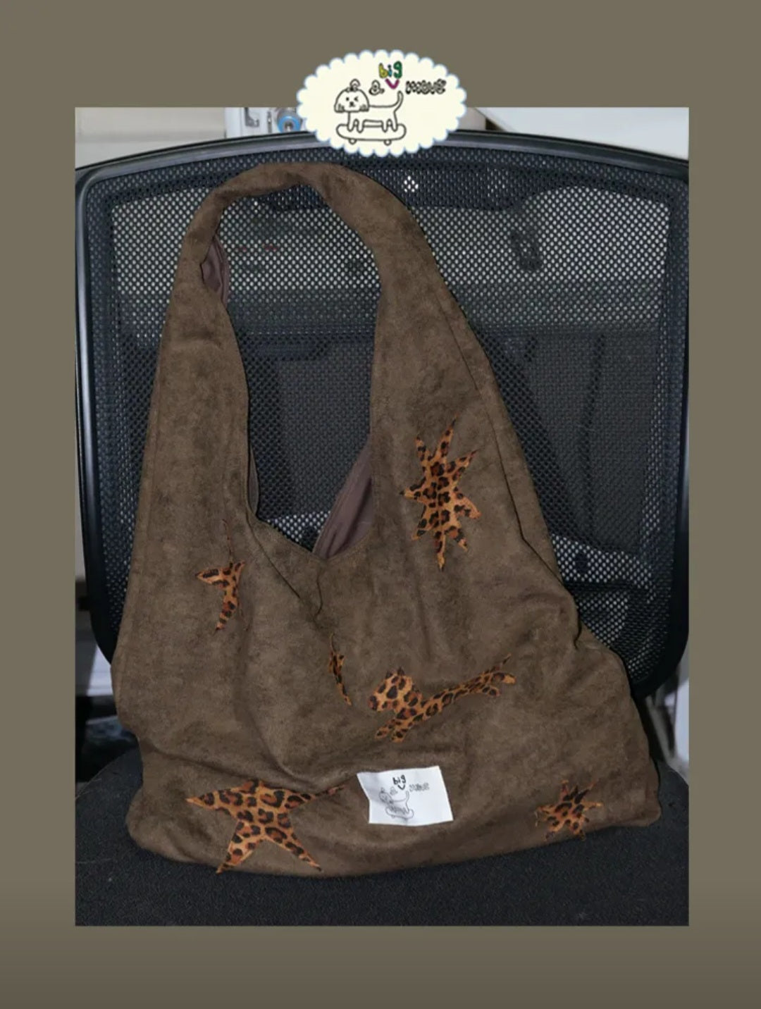 【037】Suede Hobo Bag - Leopard Star Pony Patchwork Shoulder Tote