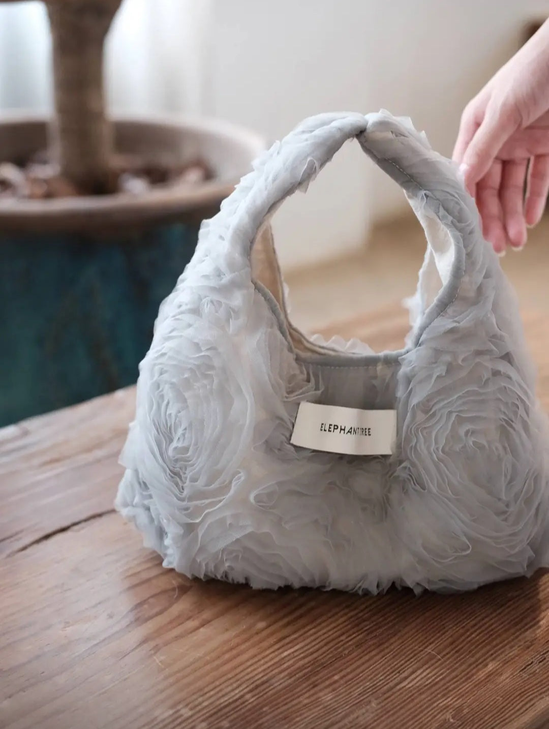 【044】Grey Rose Tulle Handbag – Romantic Wristlet