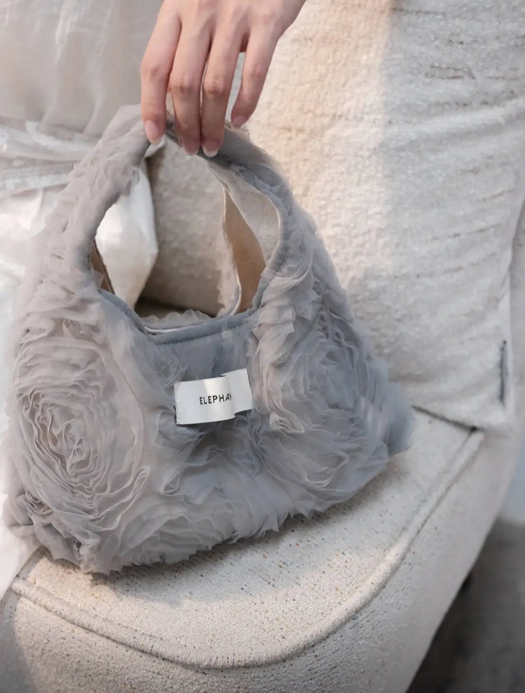 【044】Grey Rose Tulle Handbag – Romantic Wristlet