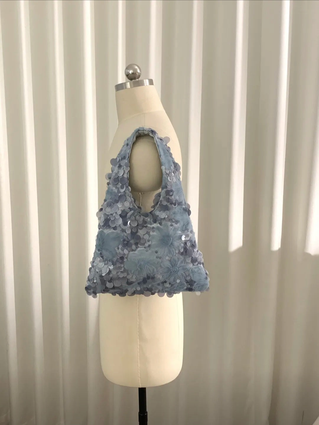 【048】Blue Sequin Floral Handbag - Elegant Evening Bag - CHECK SIZE ATTACHED