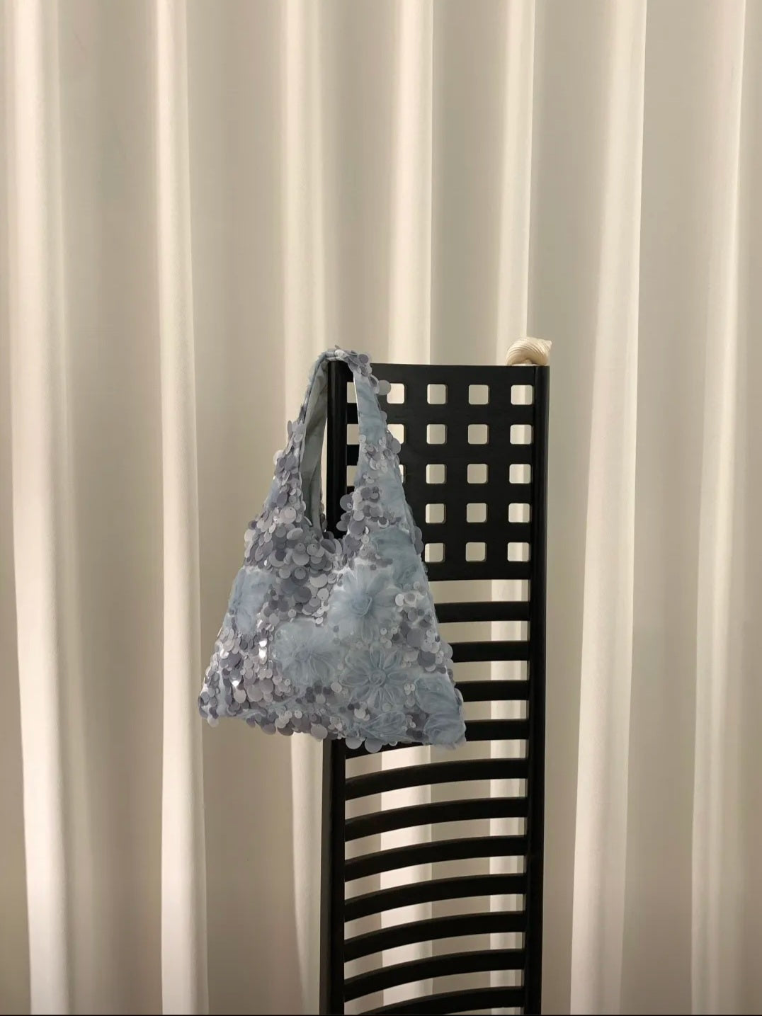 【048】Blue Sequin Floral Handbag - Elegant Evening Bag - CHECK SIZE ATTACHED