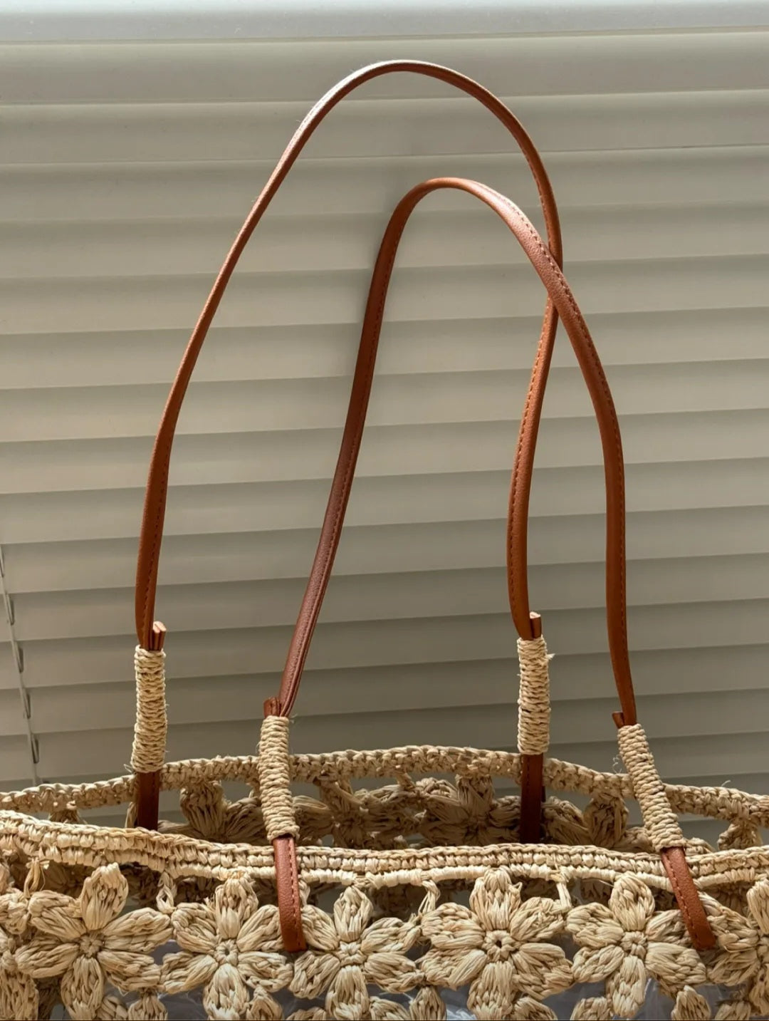 【050】French Riviera Straw Shoulder Bag - Floral Handwowen Raffia Beach Bag