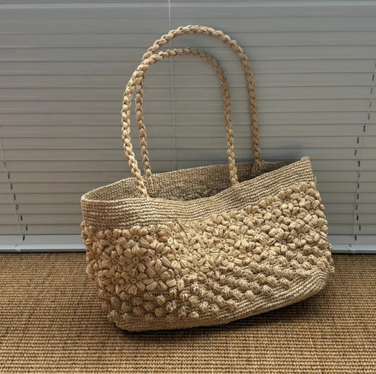 【051】Large Raffia Tote Bag - Handmade Summer Shoulder Bag - Vacation Tote Gift for Her