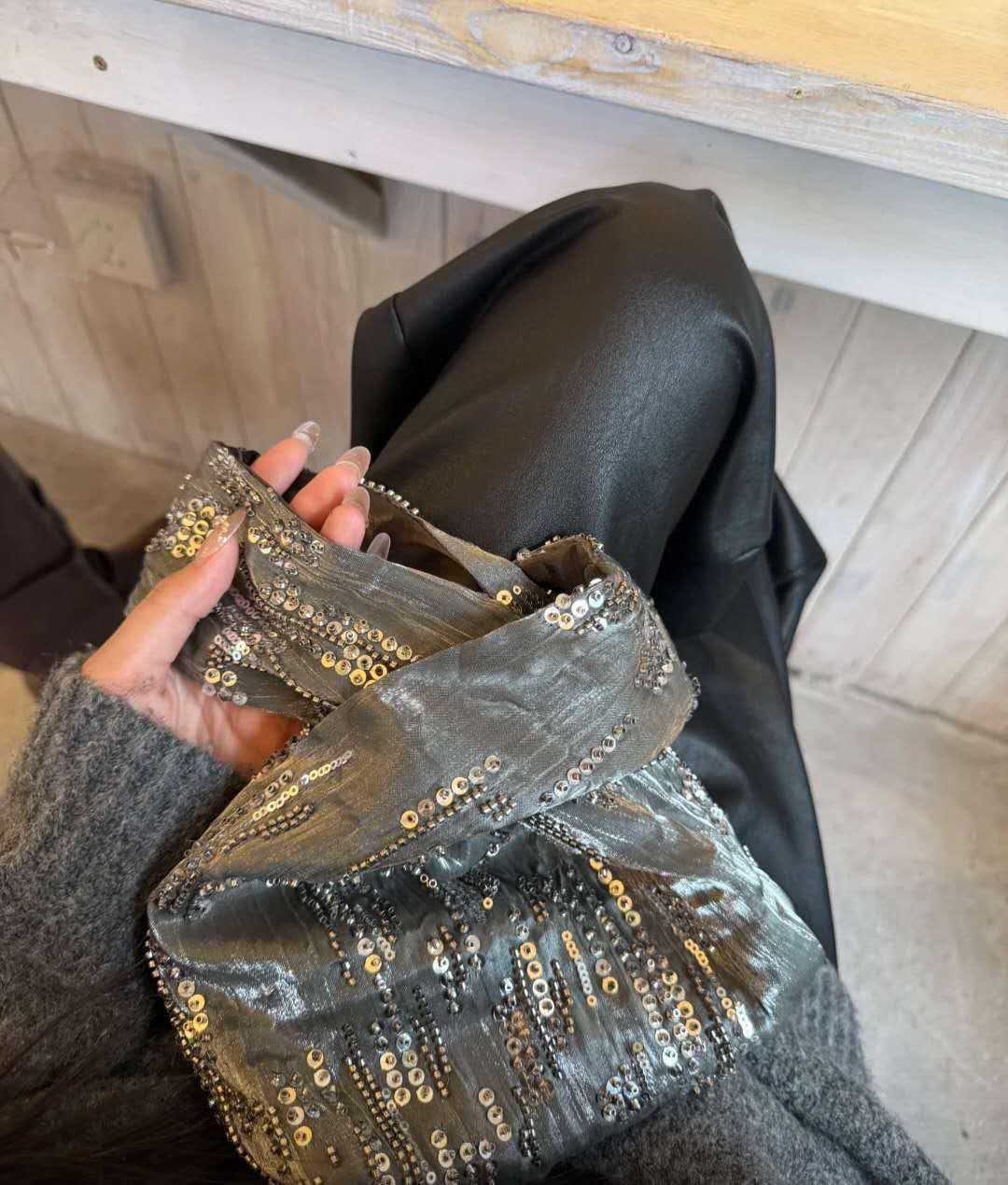 【029】Silver Sequin Beaded Evening Bag – Handmade Clutch purse Party bag