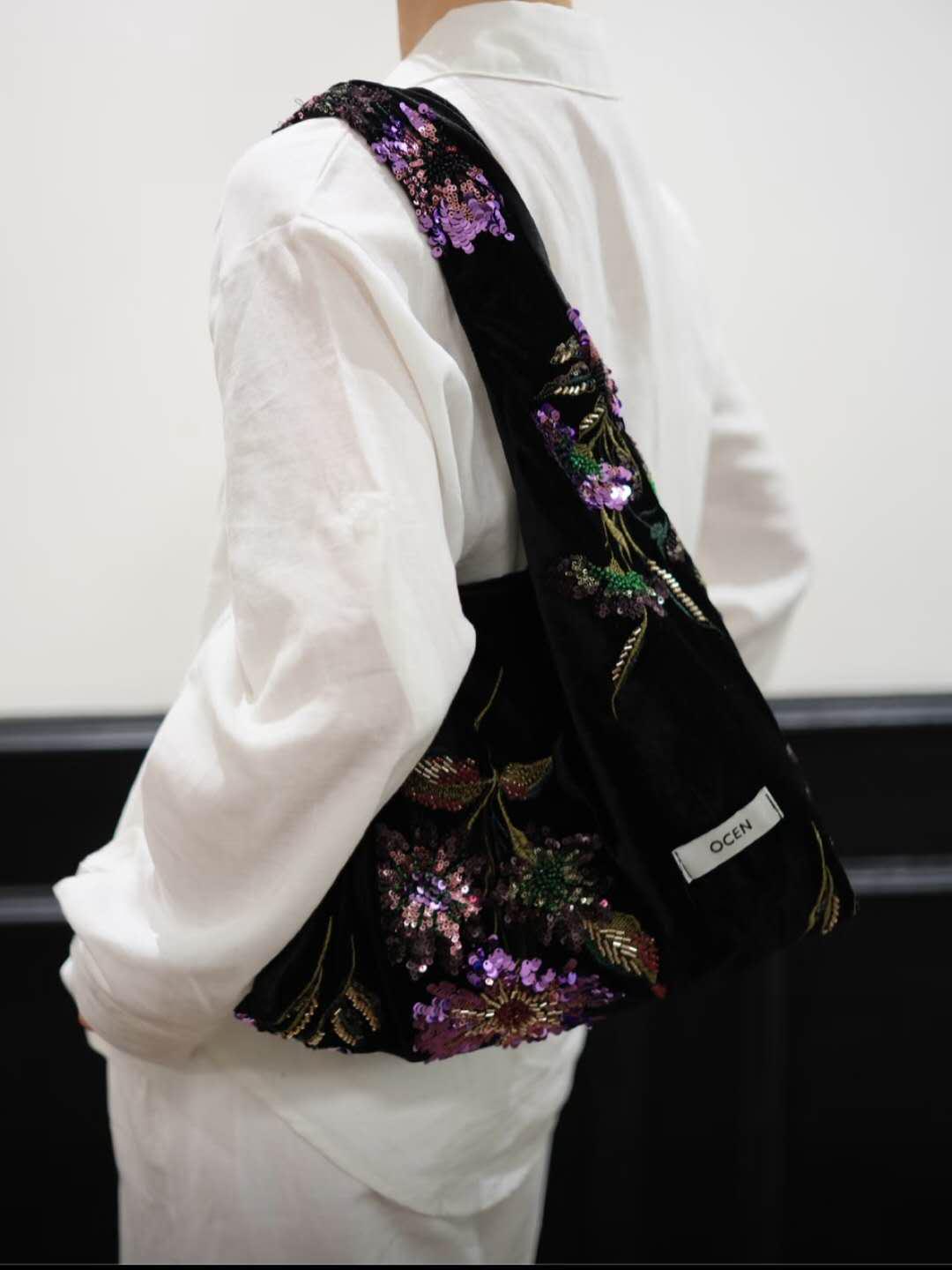 【009】Velvet Sequin Floral Hobo Bag – Oriental Inspired Shoulder Purse