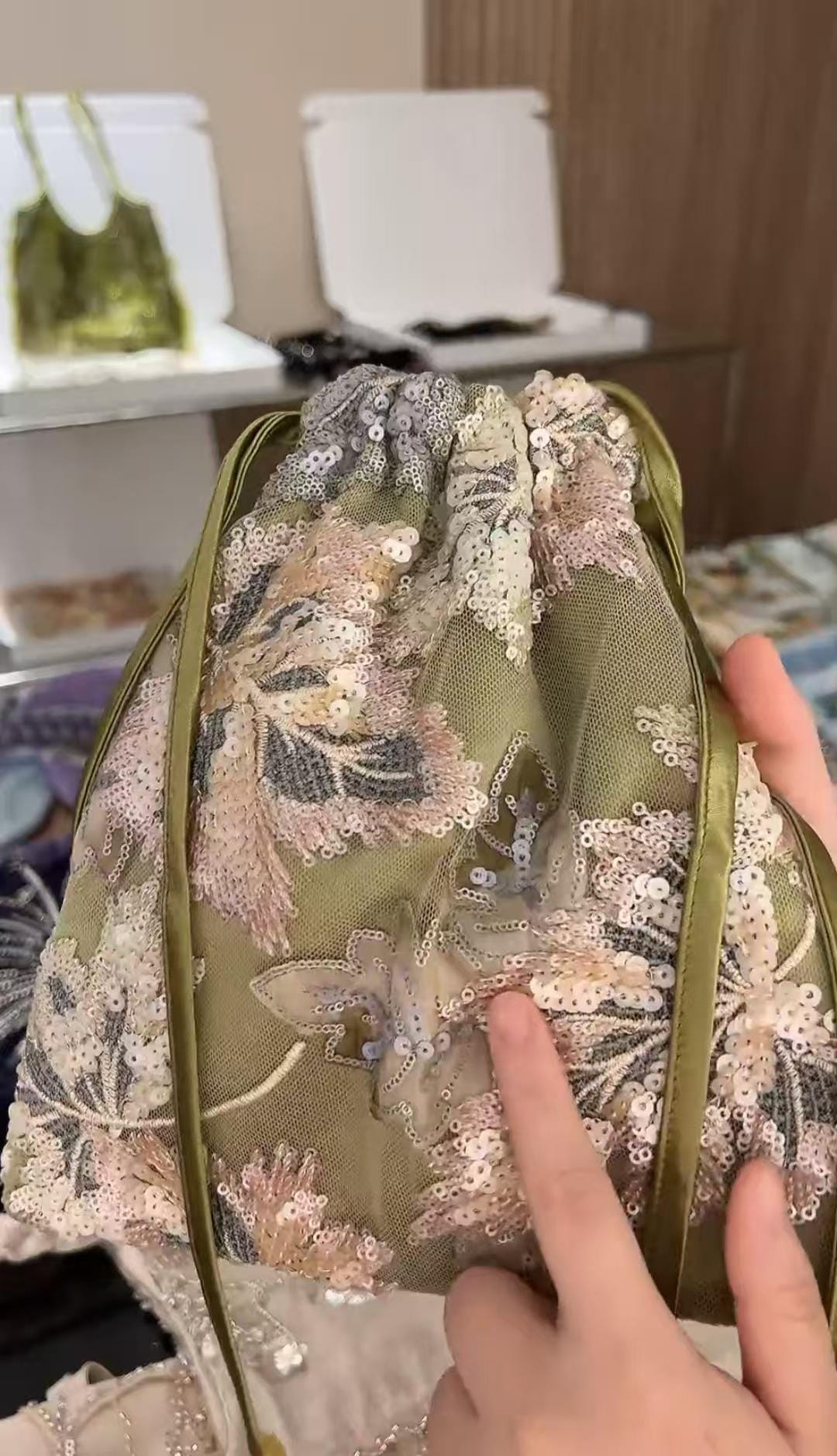 Aqua Green Beaded Lace Tote – Tie-Dye Appliqué & Sequin Embroidery Handbag – Rusty Rose Elegant Hand bag Shoulder Bag| Dusty Rose