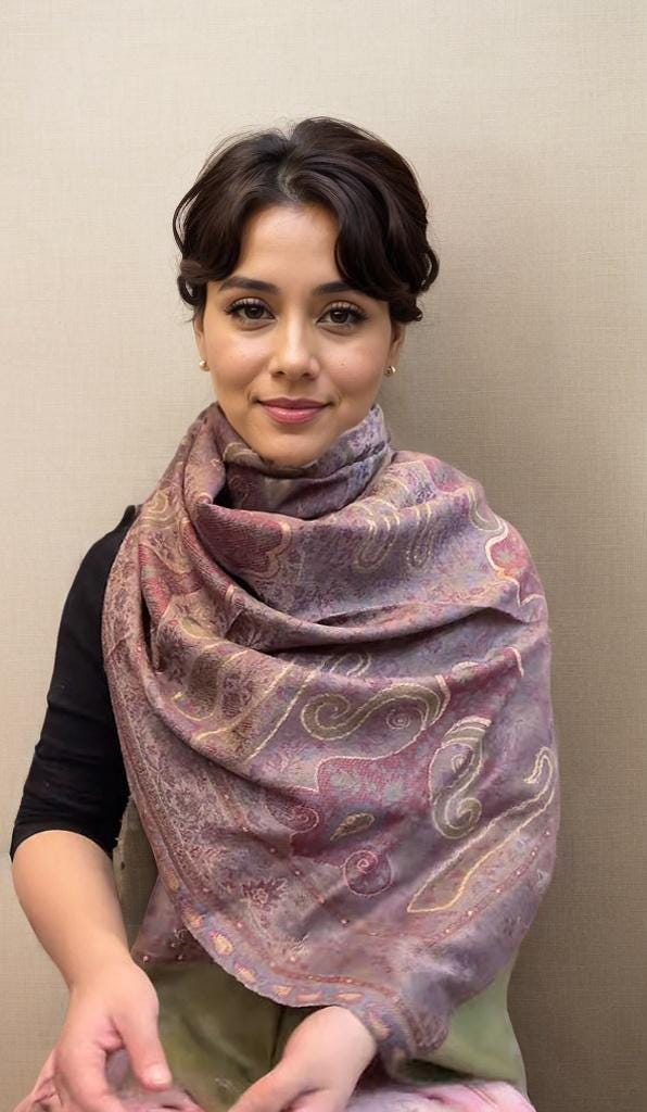 Brick red Kani natural pure cashmere scarf with gourd pattern floral weave and Ethical luxury gift for women