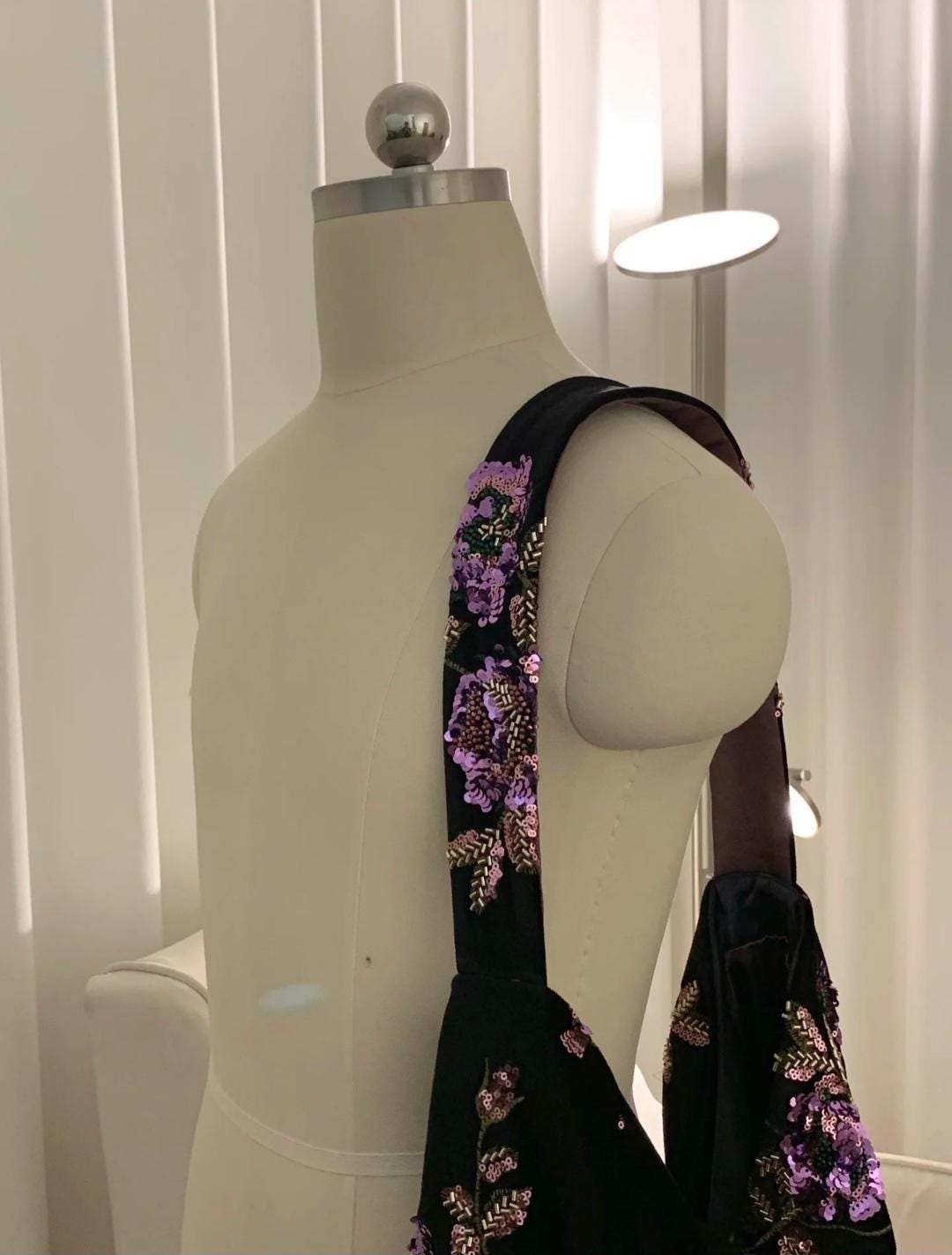 Bloom Spring Handmade Black Velvet Beaded Bag – Sequin Floral Embroidery Shoulder or Crossbody Purse – Elegant Daily Bag | Dusty Rose