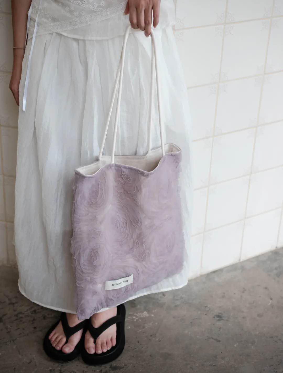 【045】Mauve Rose Tulle Shoulder Bag – Romantic Grey Purple Tote