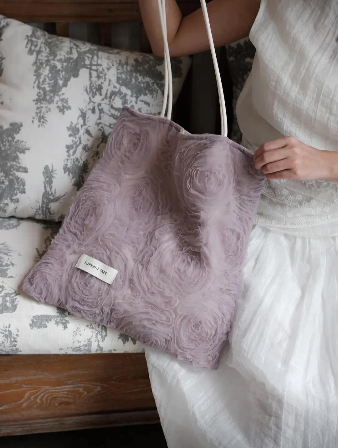 【045】Mauve Rose Tulle Shoulder Bag – Romantic Grey Purple Tote