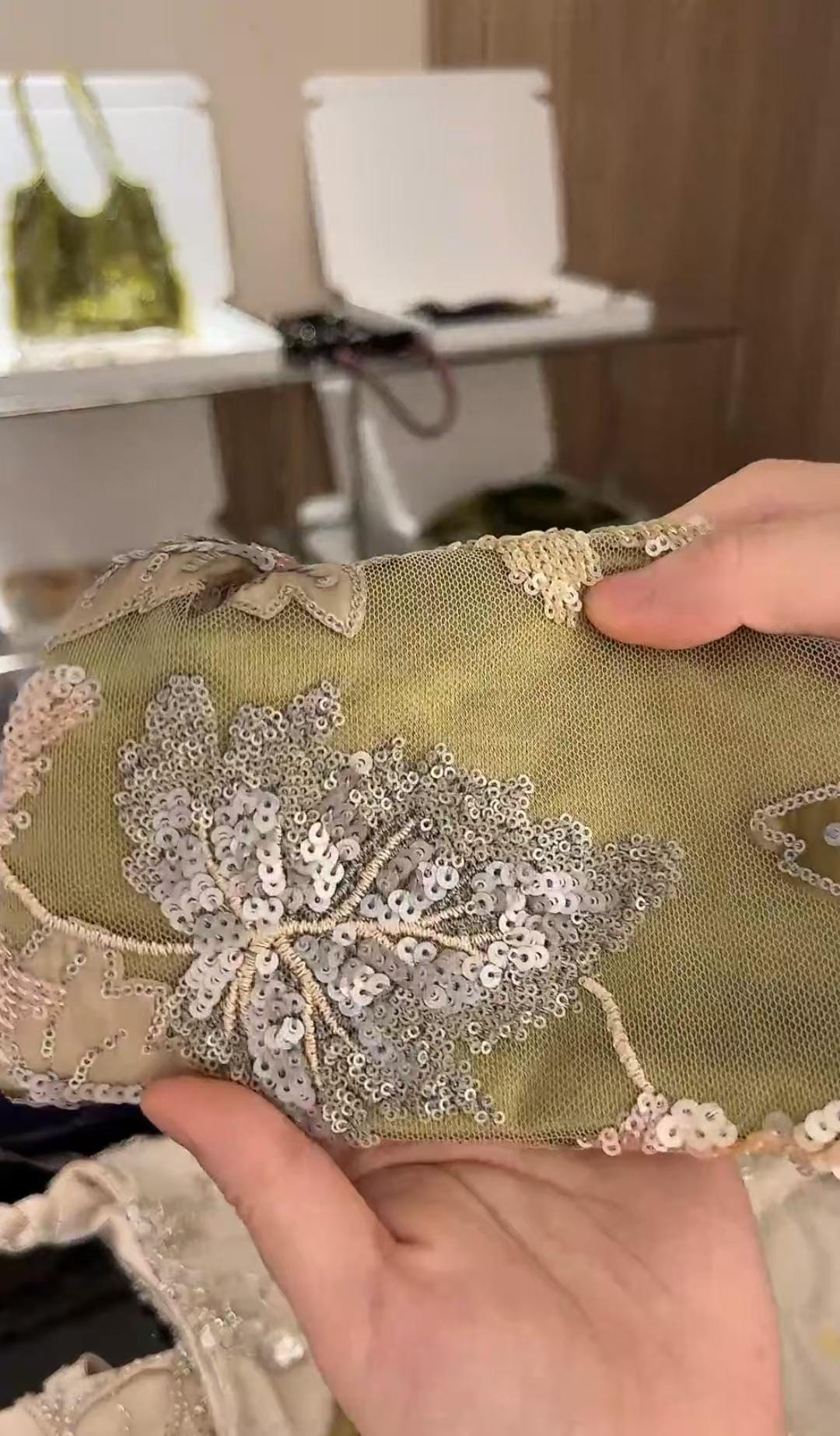 Aqua Green Beaded Lace Tote – Tie-Dye Appliqué & Sequin Embroidery Handbag – Rusty Rose Elegant Hand bag Shoulder Bag| Dusty Rose