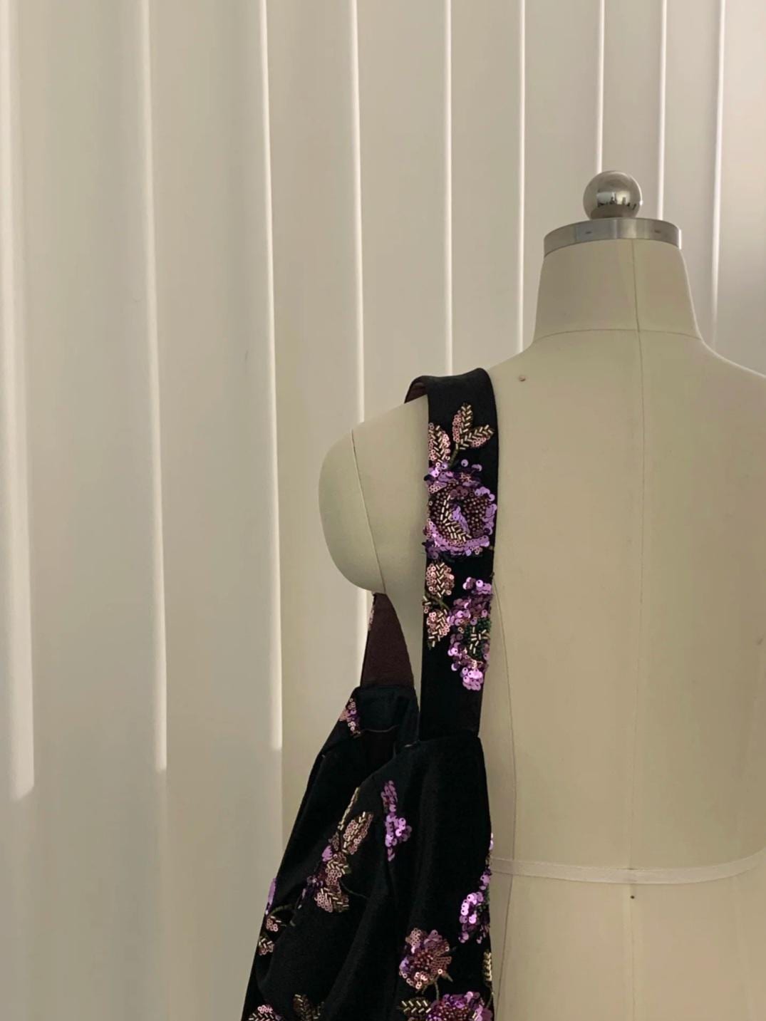 Bloom Spring Handmade Black Velvet Beaded Bag – Sequin Floral Embroidery Shoulder or Crossbody Purse – Elegant Daily Bag | Dusty Rose