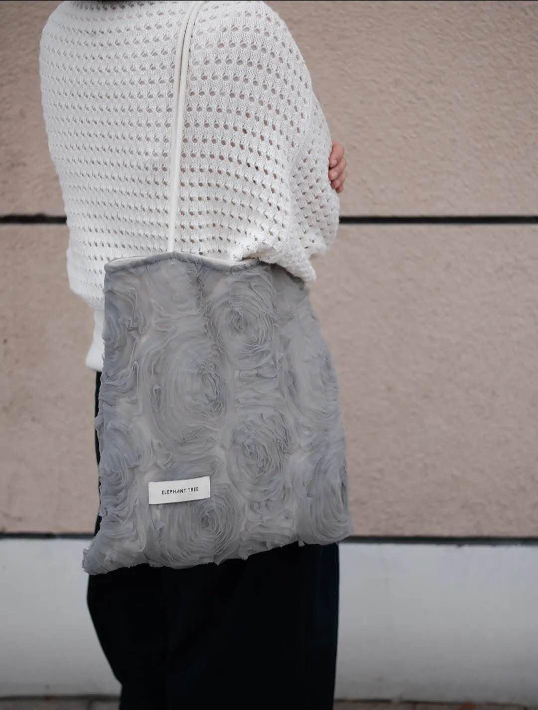 【046】Grey Rose Tulle Shoulder Bag – Romantic Grey Rose Tote