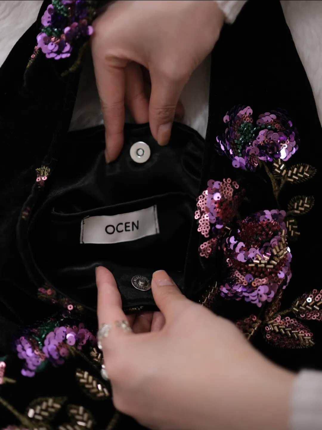 【010】Purple Rose Velvet Sequin Hobo Bag – Oriental Inspired Shoulder Purse