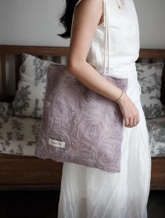 【045】Mauve Rose Tulle Shoulder Bag – Romantic Grey Purple Tote