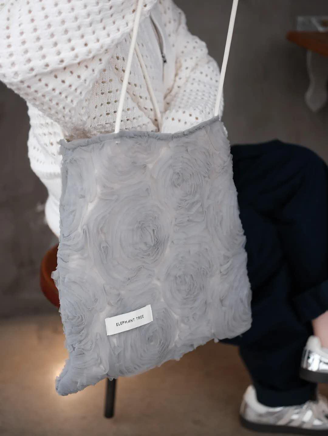 【046】Grey Rose Tulle Shoulder Bag – Romantic Grey Rose Tote