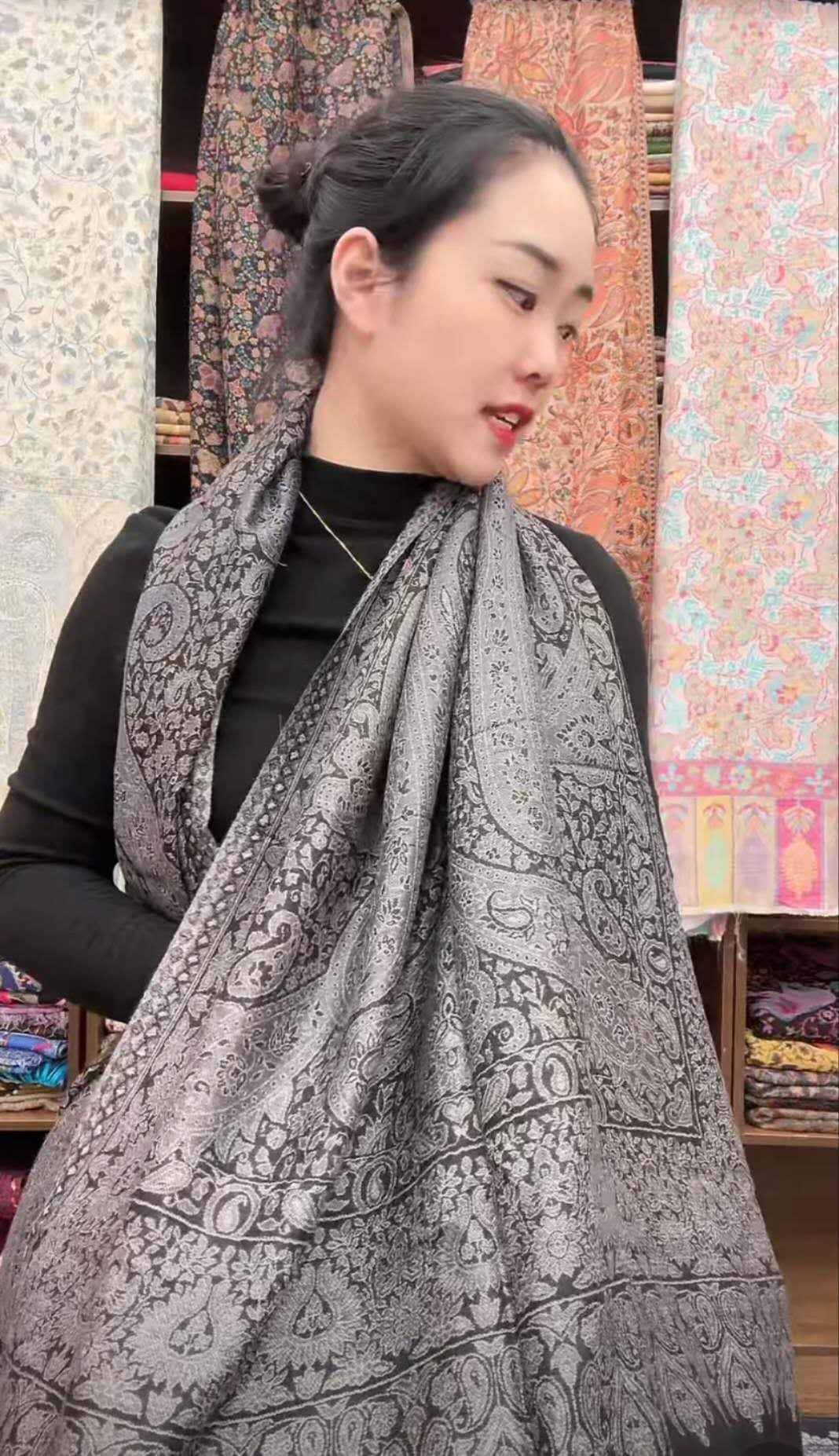 Natural pure cashmere Kani with classic weaving embroidery 100% pure Himalayan cashmere Perfect gifting idea
