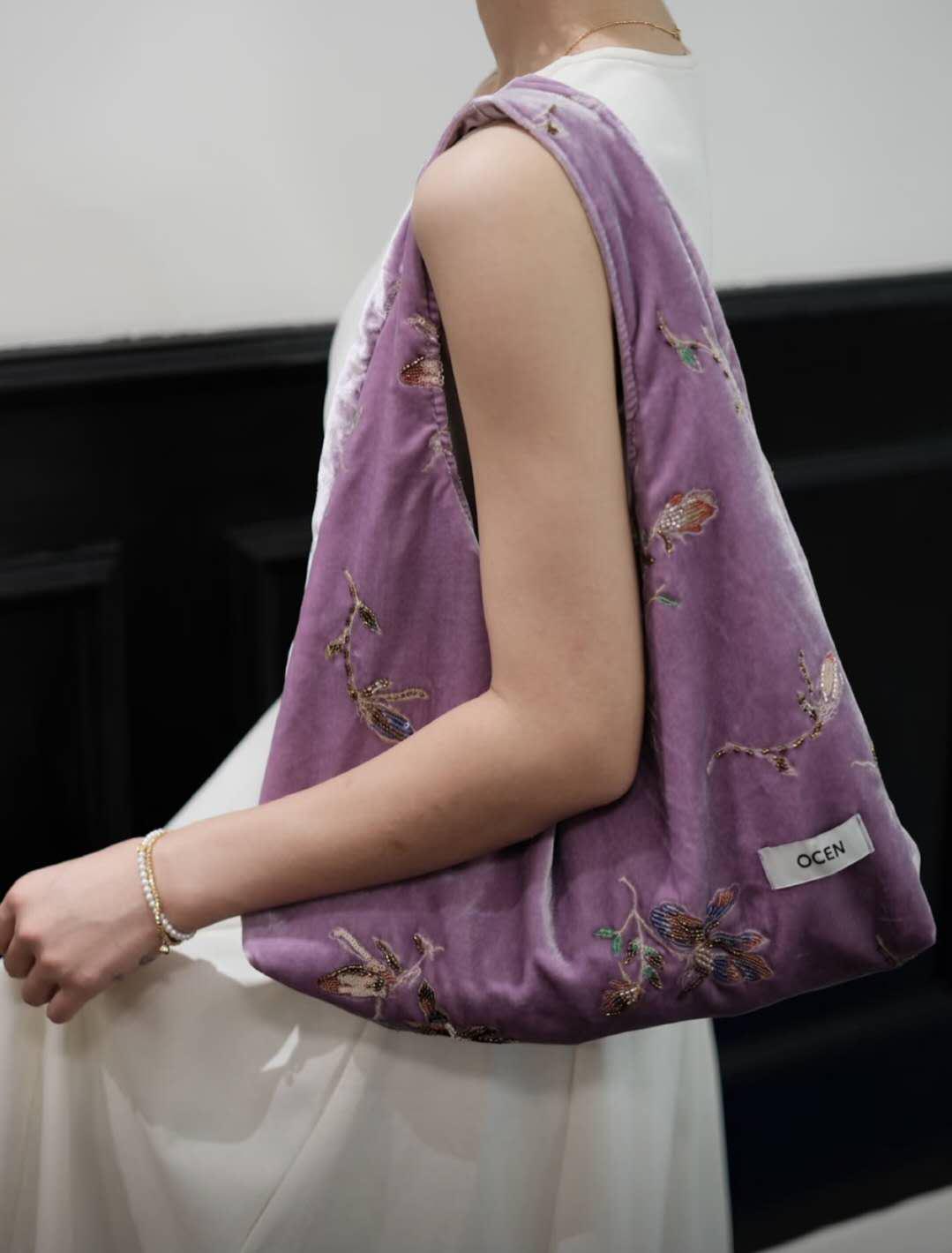 【034】Lavander purple Velvet Sequin Floral Hobo Bag – Oriental Inspired Shoulder Purse